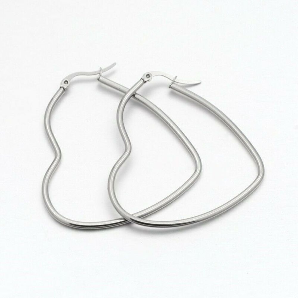 Surgical Stainless Steel 51mm Sleek Heart Hoop Earrings Avant Garde 304 Grade